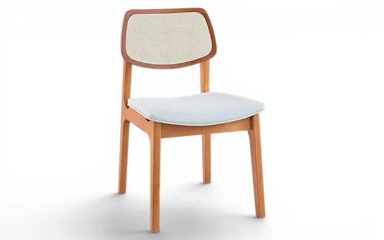 CADEIRA PARA MESA DE JANTAR ESTOFADA COM PALHINHA ALVA VERNIZ JATOBÁ TEC. ALGODÃO OFF WHITE 49,5x55x83 CM