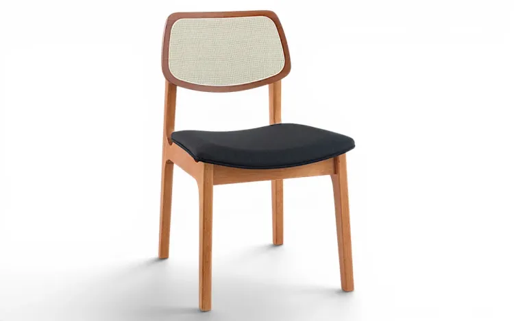 CADEIRA PARA MESA DE JANTAR ESTOFADA COM PALHINHA ALVA VERNIZ JATOBÁ TEC. ALGODÃO PRETO 49,5x55x83 CM