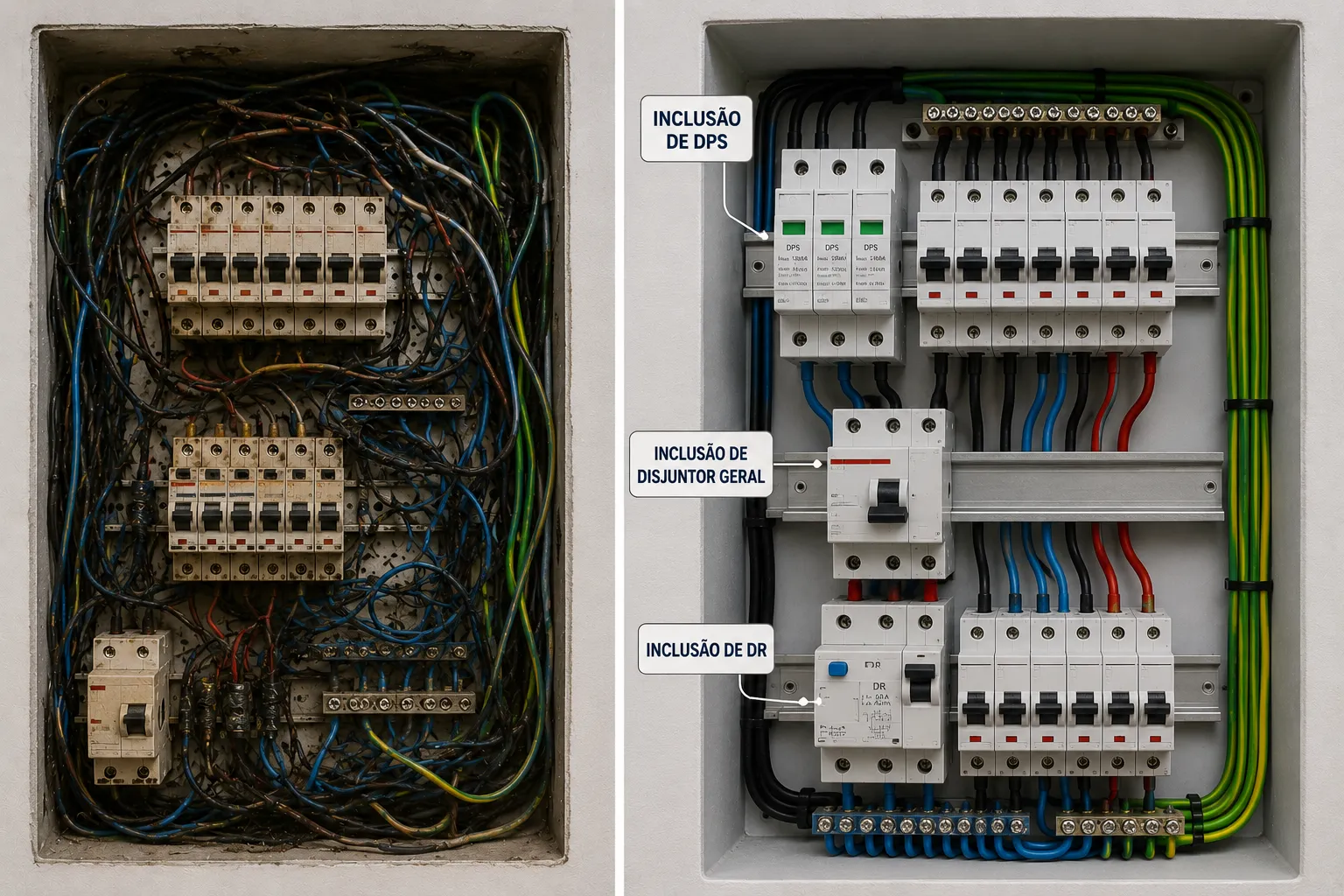 Antes e depois serviço elétrico