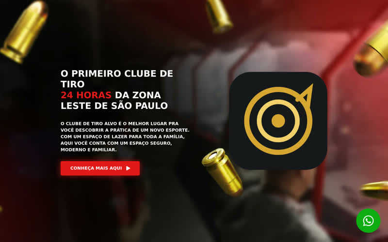 Site institucional do Clube de Tiro Alvo com estrutura, planos de sócio e WhatsApp